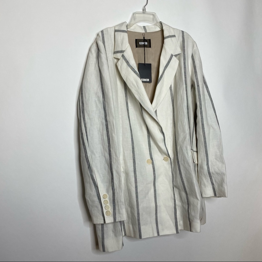Reformation Valero Jacket Blazer Linen Striped 3X - Picture 11 of 11